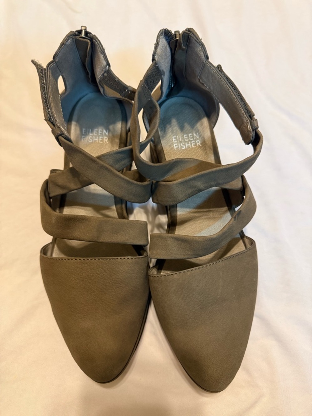 Eileen Fisher Womens Olive Strappy Pointed Flats 6